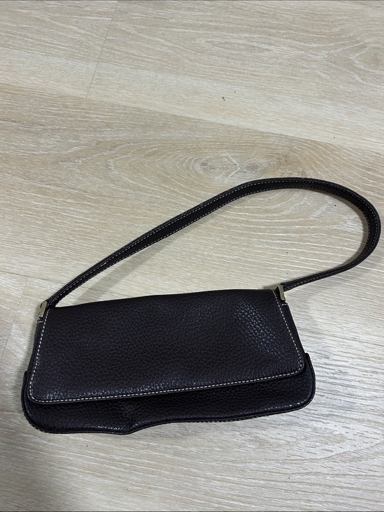 Liz Claiborne Handbags - Liz Claiborne Dark Brown Pebbled Shoulder Bag with Contrast Stitching